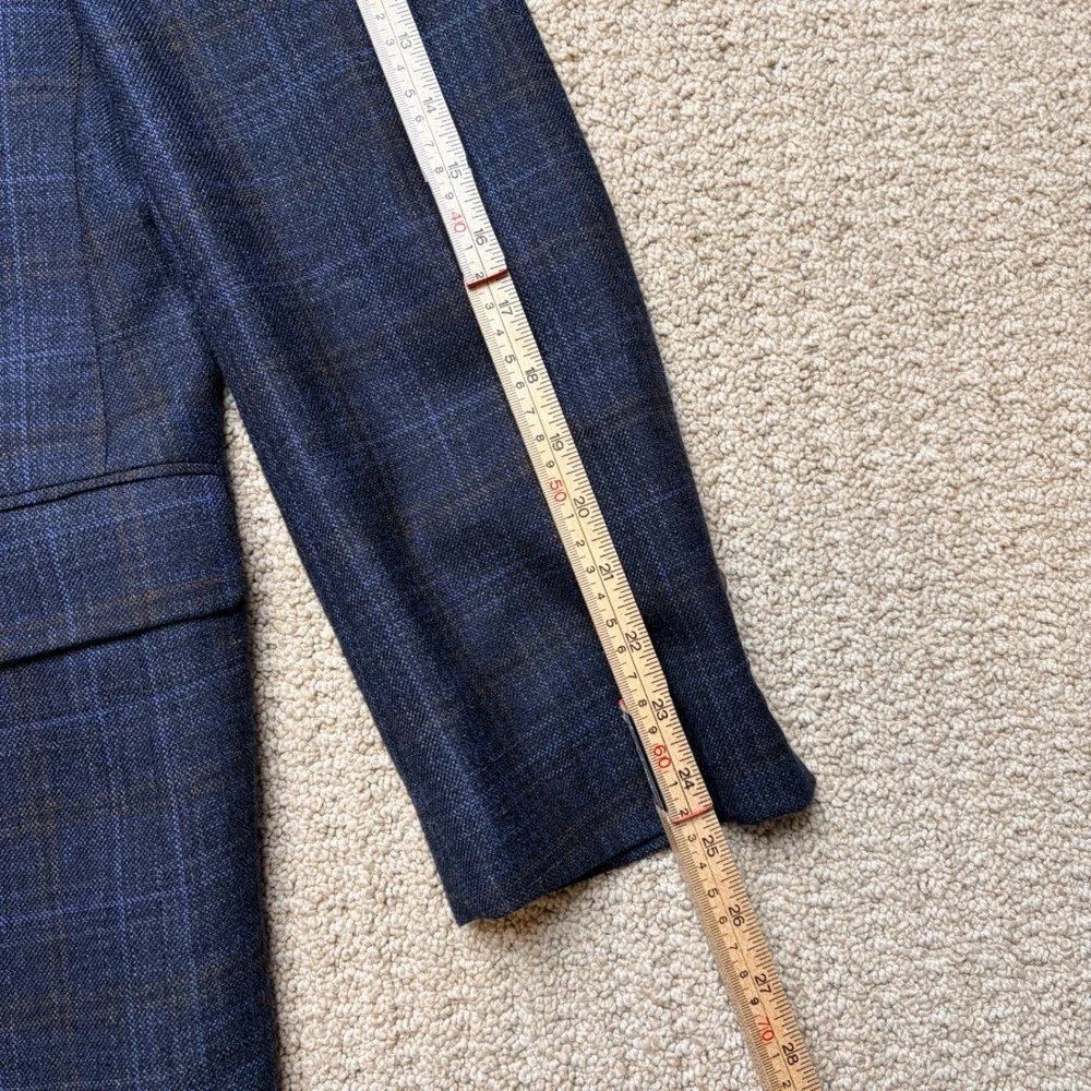 David Donahue 44R Carey SPJ Blue Plaid Wool Bamboo Sport Coat Blazer
